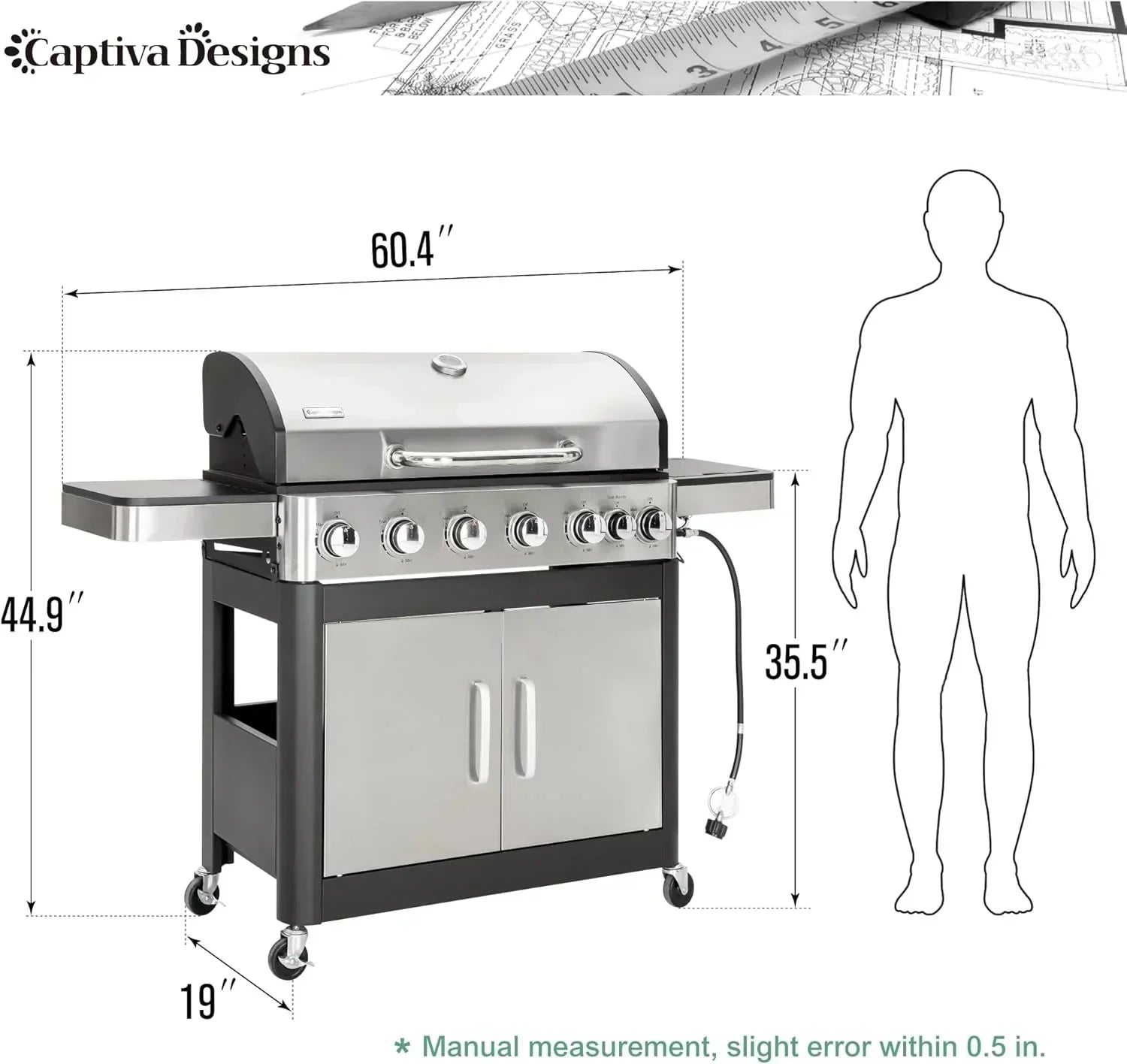 Captiva Designs 4-Burner Propane Gas BBQ Grill Side Burner Porcelain-Enameled Cast Iron Grates wourant