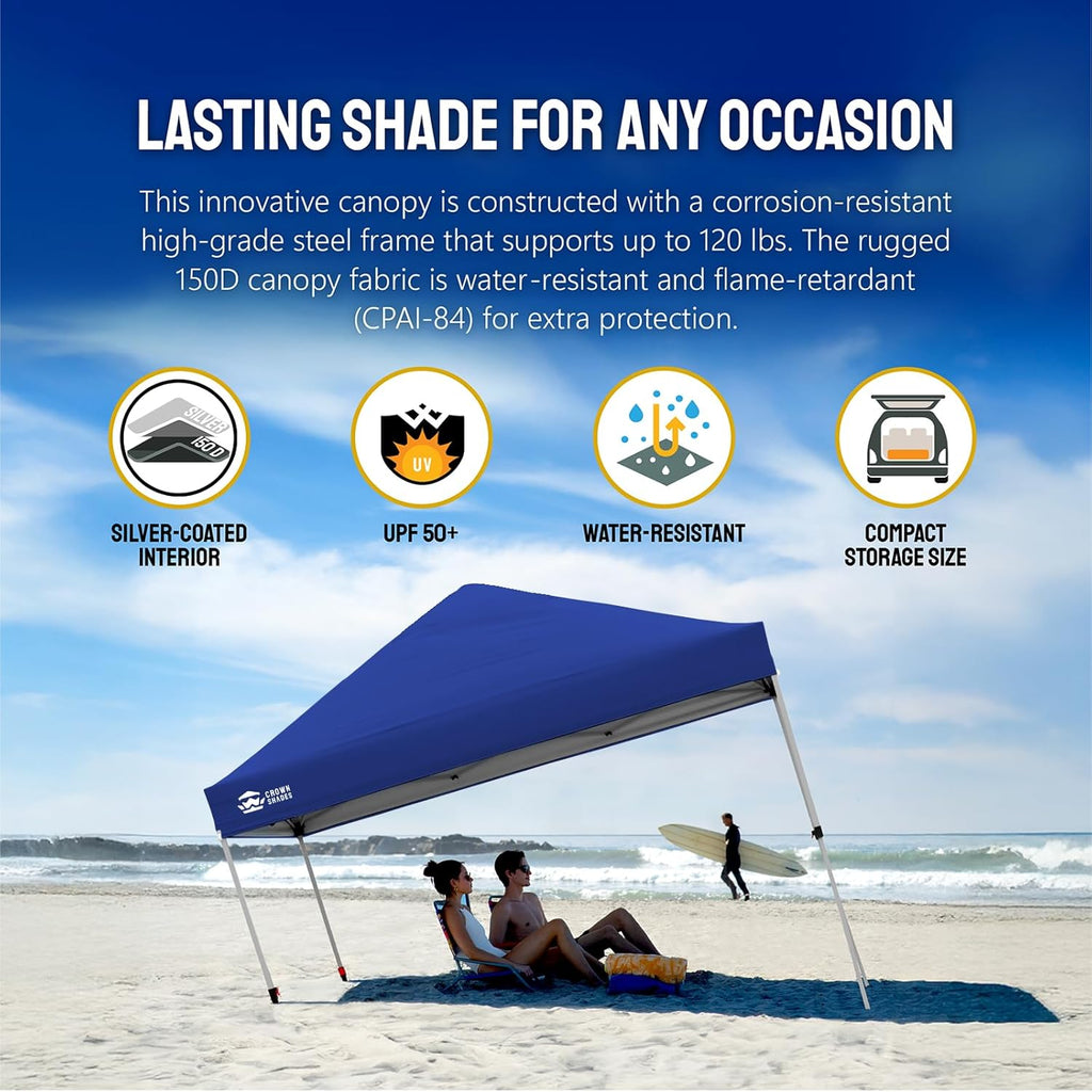 10x10 Pop-Up Awning - One-Click Installation Beach Tent - Outdoor Sunshade Silver Coated Top, 3 Heights and 4 Sand Pockets wourant