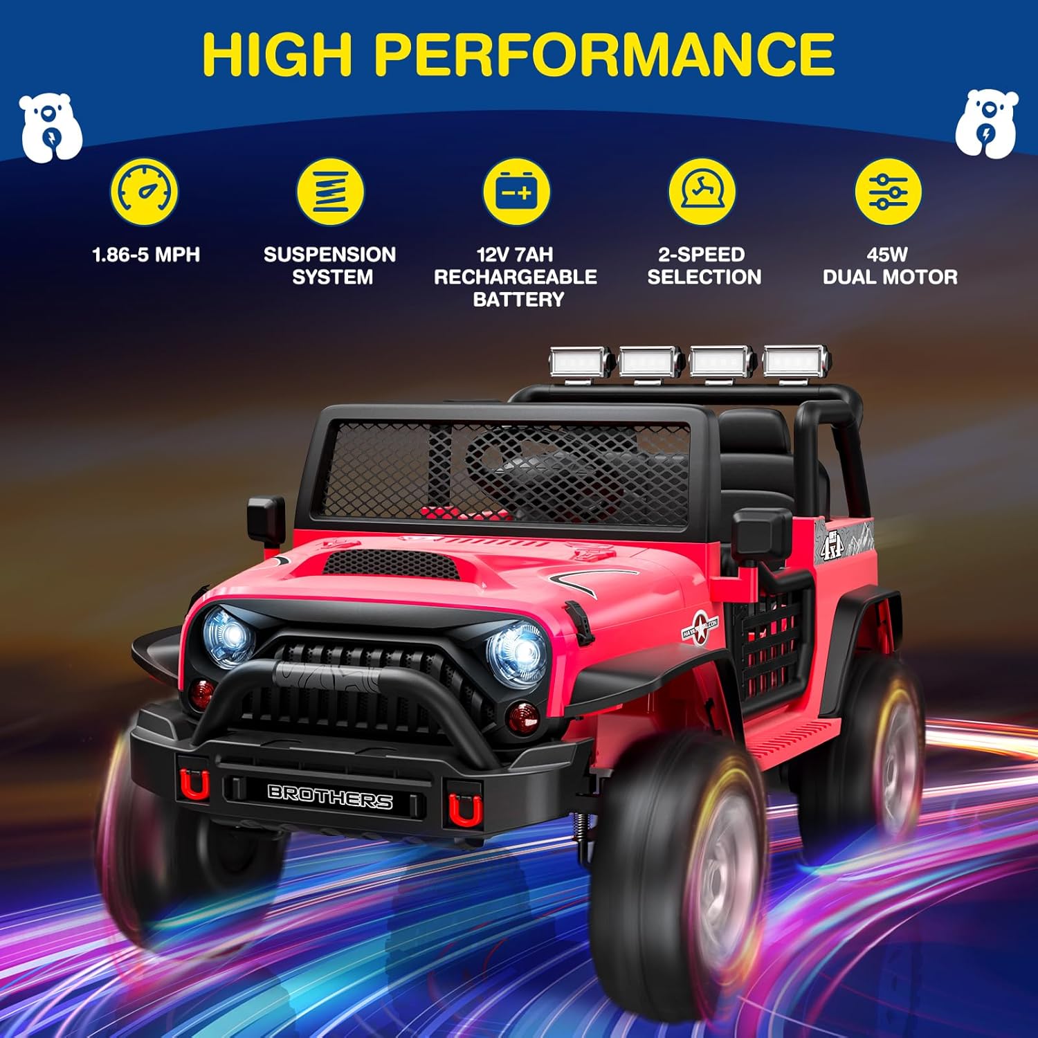 L8 Ride On Car, 2 Seater, 12V Kids Electric Car w/Remote Control, 4-Wheel Suspension, Bluetooth Speaker, Multi Music Modes, 3 Speeds, LED Lights, Xmas & Birthday Gift Ideas for Kids Ages 3+ wourant