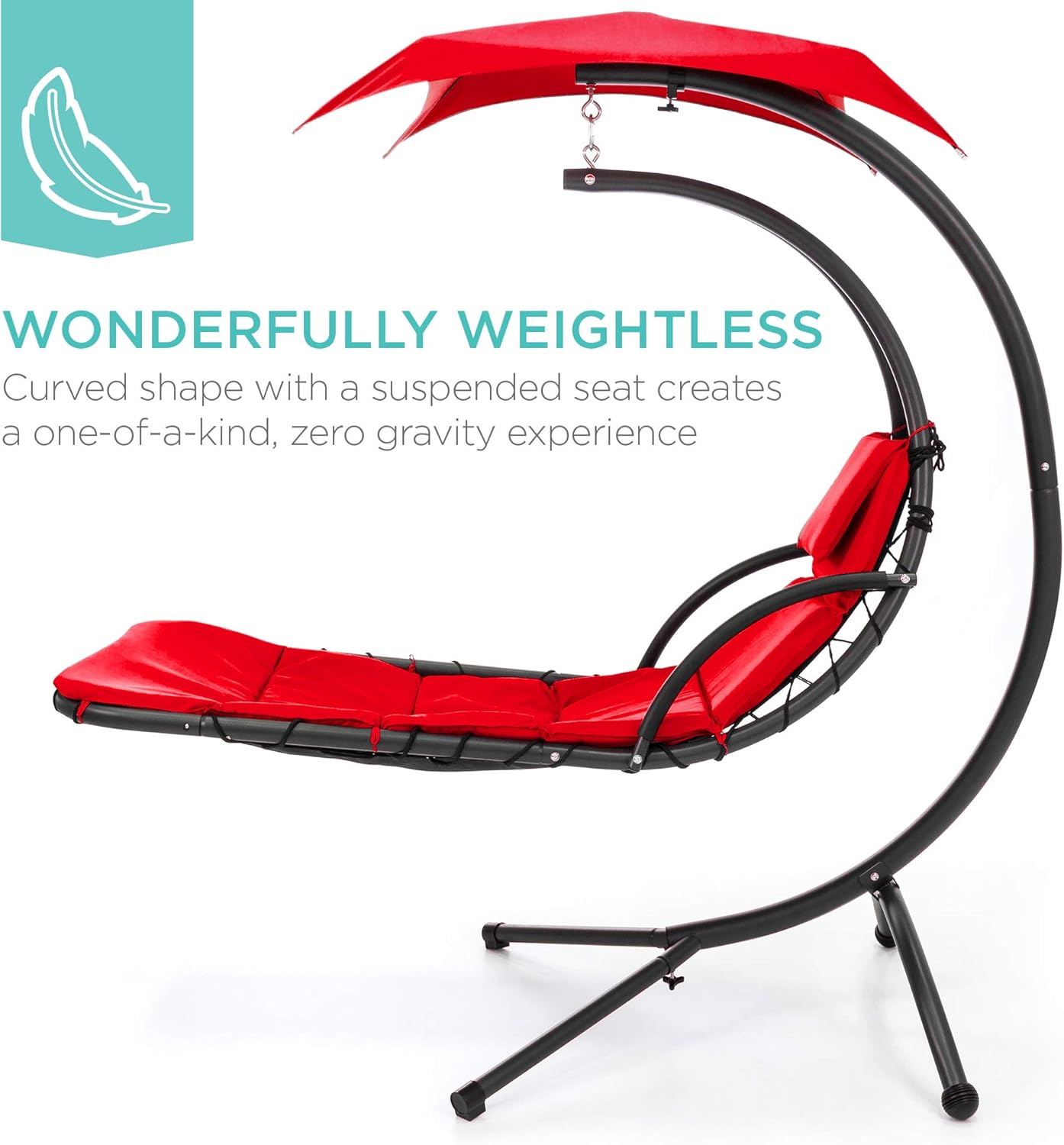 Best Choice Products Outdoor Hanging Curved Steel Chaise Lounge Chair Swing w/Built-in Pillow and Removable Canopy - Charcoal Gray wourant
