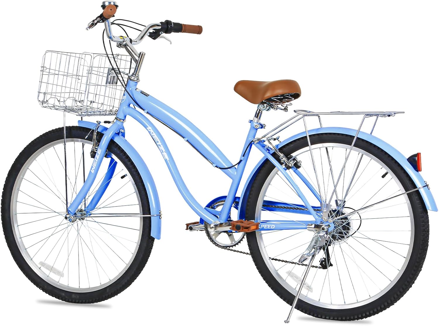 WEIZE Beach Cruiser Bike, 26 inch Commuter Bicycle for Adult Men and Women, 7-Speed/High-Carbon Steel/Front & Rear Fenders, Comfortable City Bikes with Rear Rack or Basket, Ergonomic Upright Design wourant