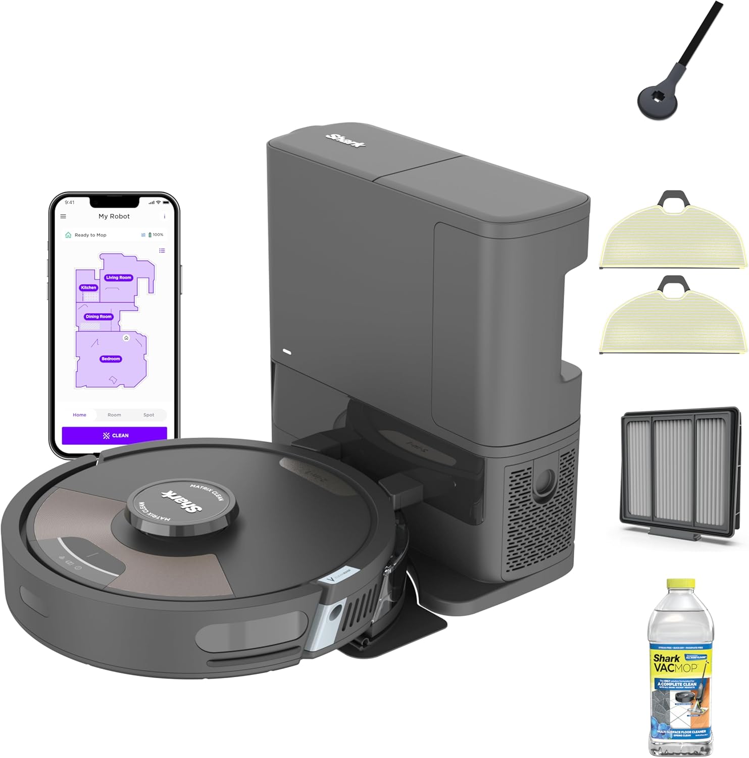 Voice Control Robot Vacuum with Matrix Clean Navigation, Home Mapping, 60-Day Capacity, XL Self-Empty Base for Homes with Pets, Carpet & Hard Floors, Cool Grey wourant