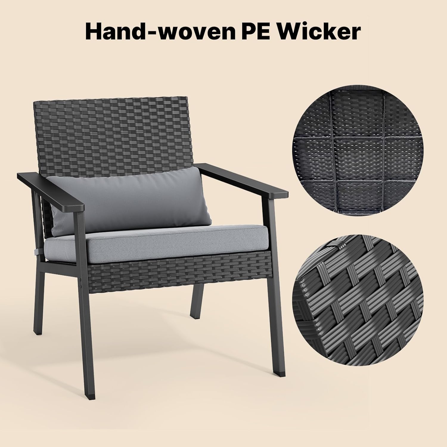 Ahomly 4-Piece Outdoor Wicker Patio Furniture Set with Deep Seating Cushions and Table for Balcony, Backyard, and Porch (Gray) wourant