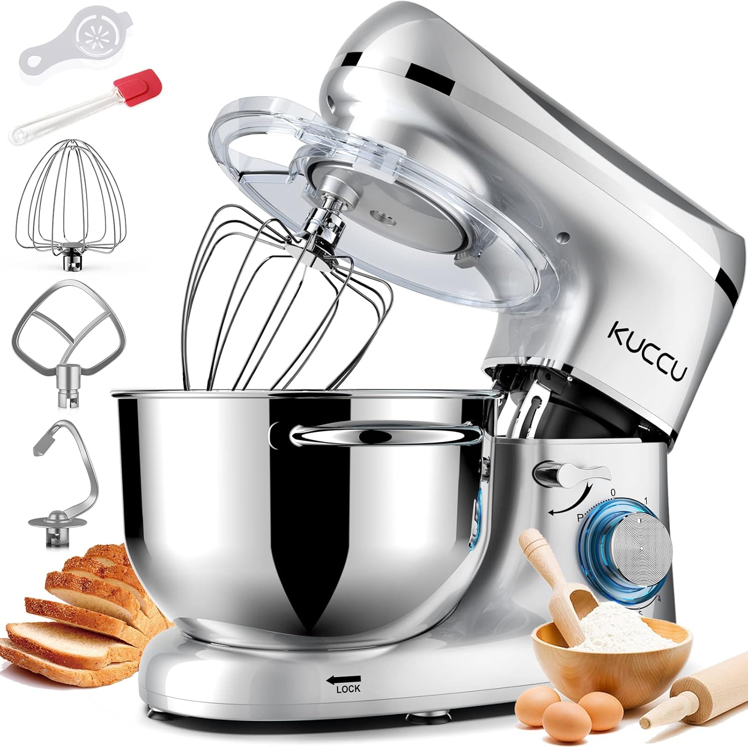 Stand Mixer 6.5 Qt 660W 6-Speed Tilt-Head Food Dough Mixer, Kitchen Electric Mixer with Stainless Steel Bowl,Dough Hook,Whisk, Beater, Egg white separator wourant