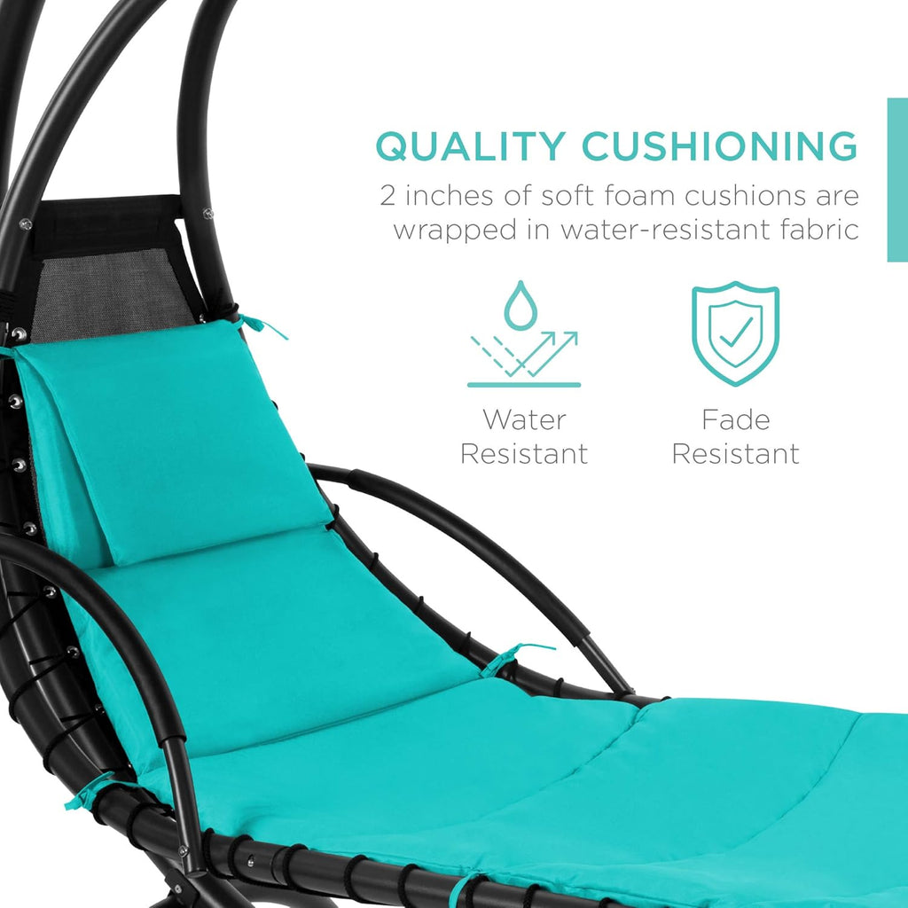 Best Choice Products Outdoor Hanging Curved Steel Chaise Lounge Chair Swing w/Built-in Pillow and Removable Canopy - Teal wourant