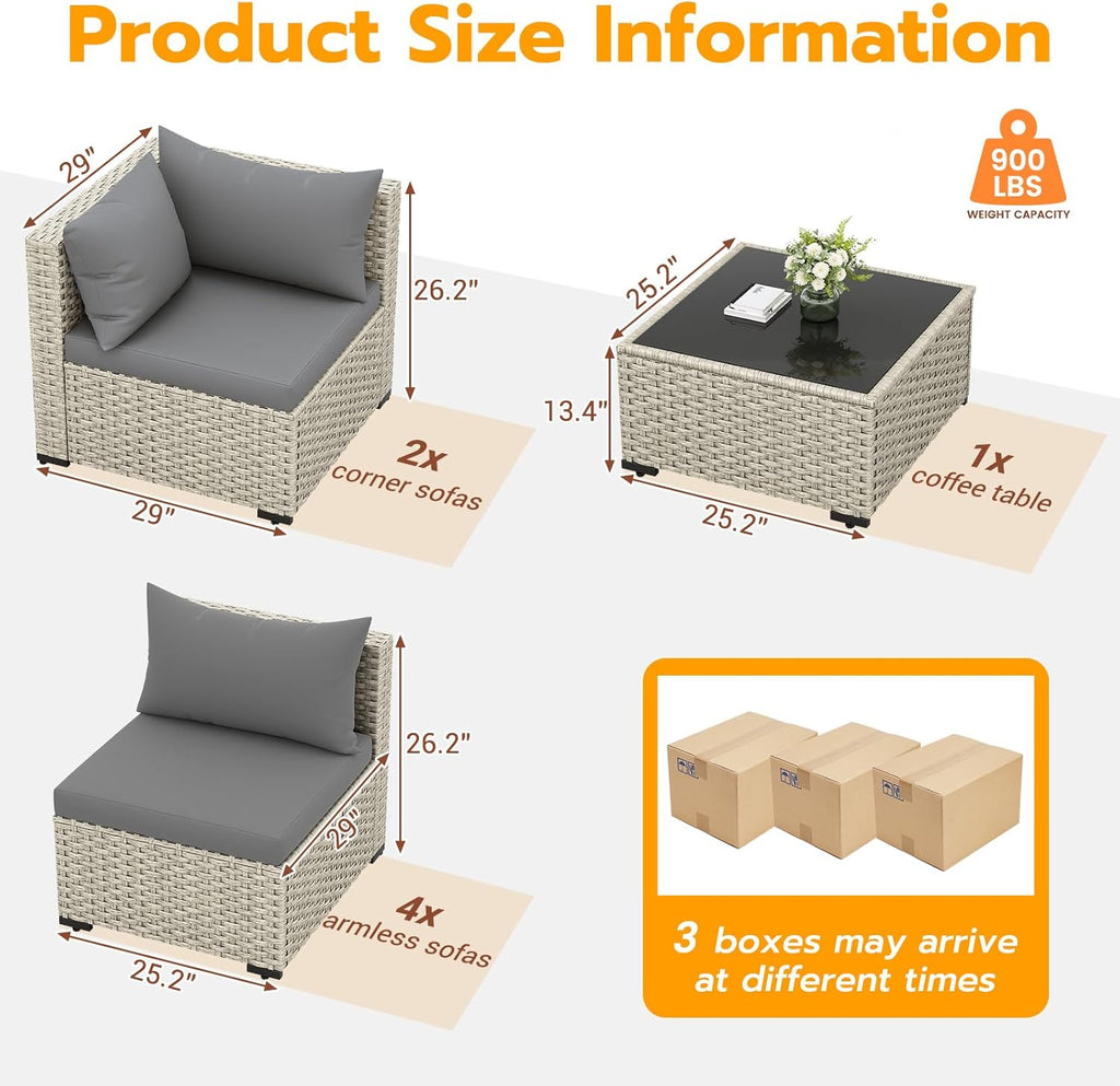 UDPATIO Outdoor Patio Furniture Set, 7-Piece PE Wicker Sectional Sofa with Tea Table, Outdoor Conversation Set wourant
