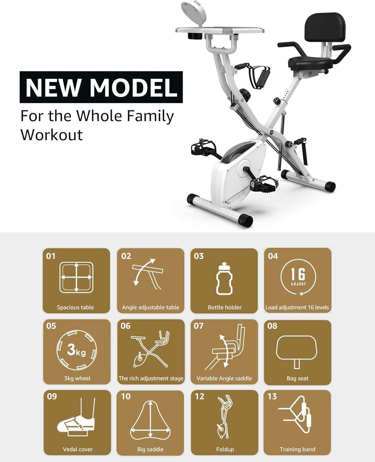 Foldable Exercise Bike Stationary Bikes for Home, 5 IN 1 Indoor Workout Bike, Cycling Bike with 16-Level Quiet Magnetic Resistance, 6.6 LBS Flywheel and 300LBS Capacity, 2025 Designed 817 X-bike wourant