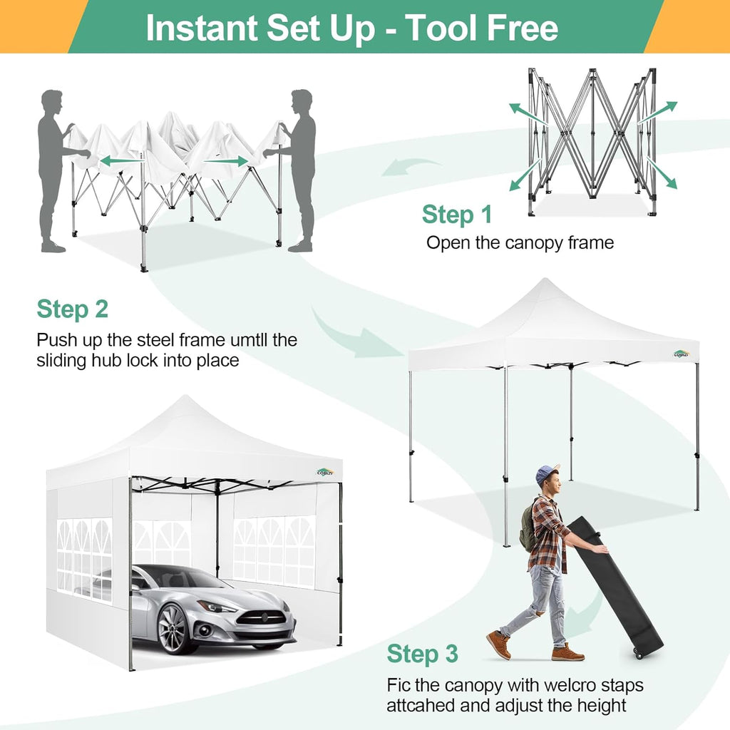 COBIZI 10x20 Heavy Duty Pop up Canopy Tent with 6 sidewalls Easy Up Commercial Outdoor Canopy Wedding Party Tents for Parties All Season Wind & Waterproof Gazebo with Roller Bag,Black(Frame Thickened) wourant
