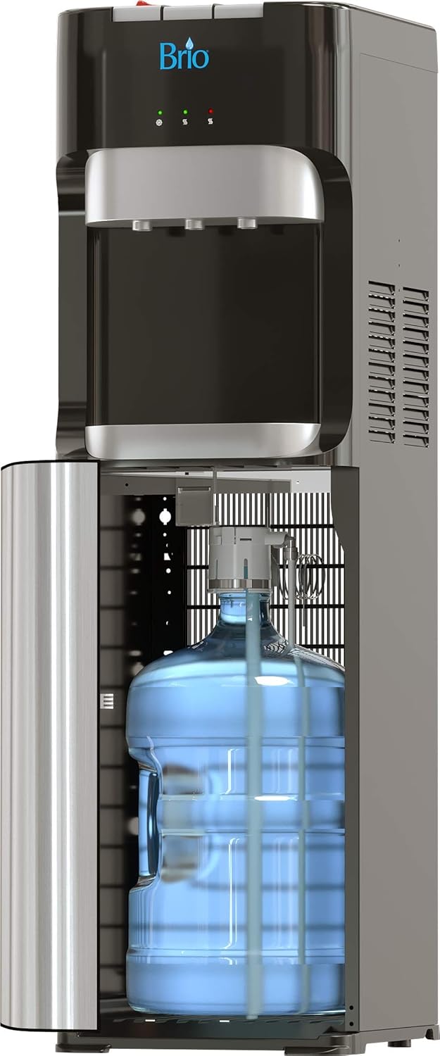 Bottom Loading Water Cooler Dispenser for 5 Gallon Bottles - 3 Temperatures with Hot, Room & Cold Spouts, Child Safety Lock, LED Display with Empty Bottle Alert, Stainless Steel wourant