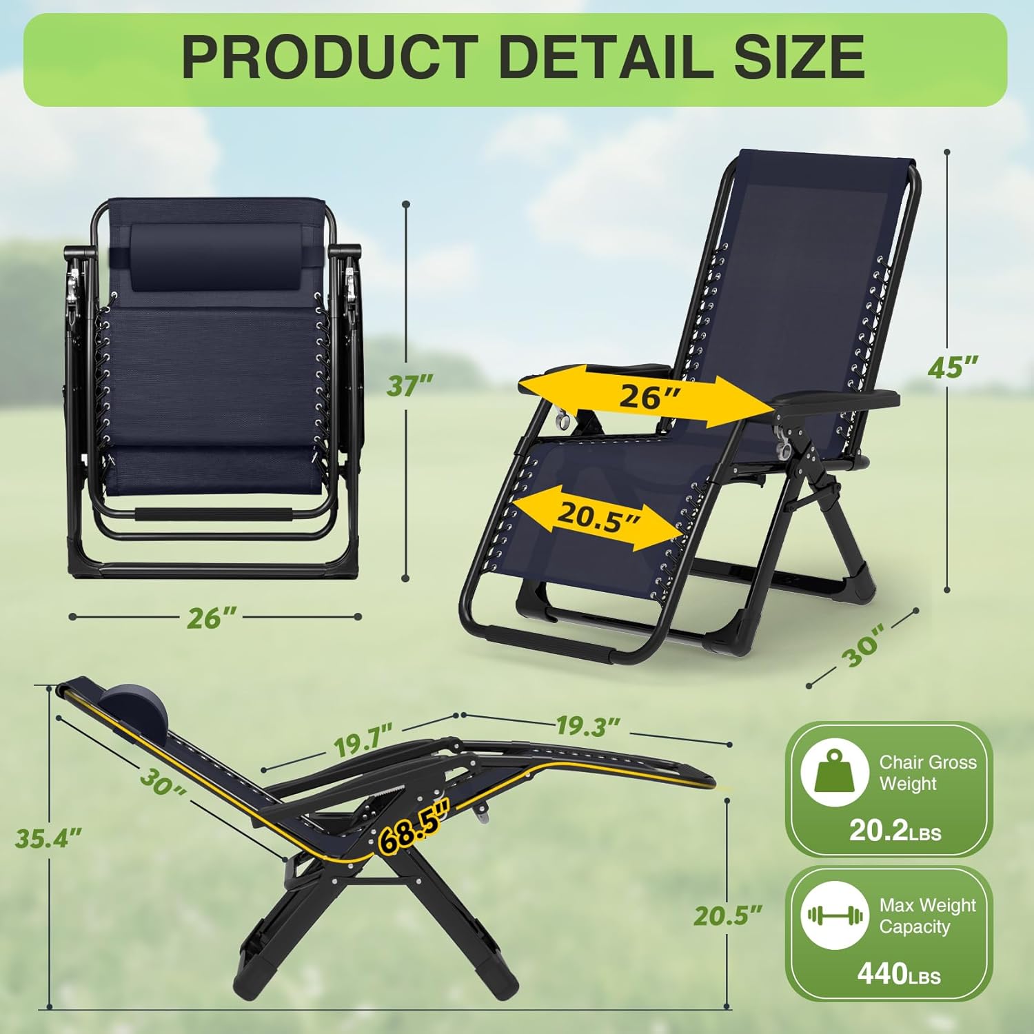 Indoor and outdoor patio chair folding lounge chair zero gravity chair with removable cushion camping lounge chair wourant