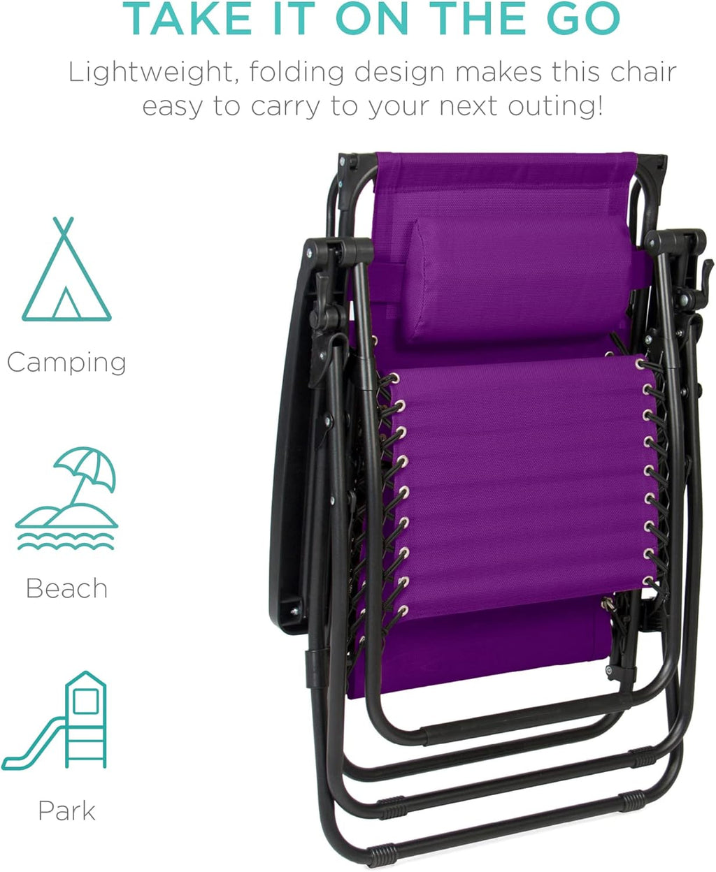Best Choice Products Folding Zero Gravity Outdoor Recliner Patio Lounge Chair w/Adjustable Canopy Shade, Headrest, Side Accessory Tray, Textilene Mesh - Peacock Blue wourant