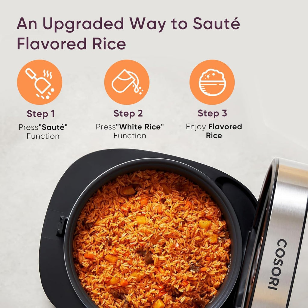 COSORI Rice Cooker 10 Cup, 24h Keep Warm, 18 Functions Fuzzy Logic Rice Maker with Stainless Steel Steamer Basket, Sauté, Slow Cooker wourant