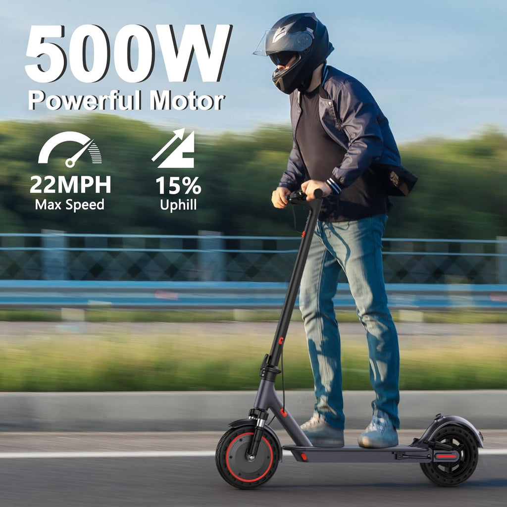 Electric Scooter, 350W/500W Powerful Motor, 8.5"/10" Solid Tires, 19/22Mph, 28/21/12 Miles Range,Dual Braking wourant