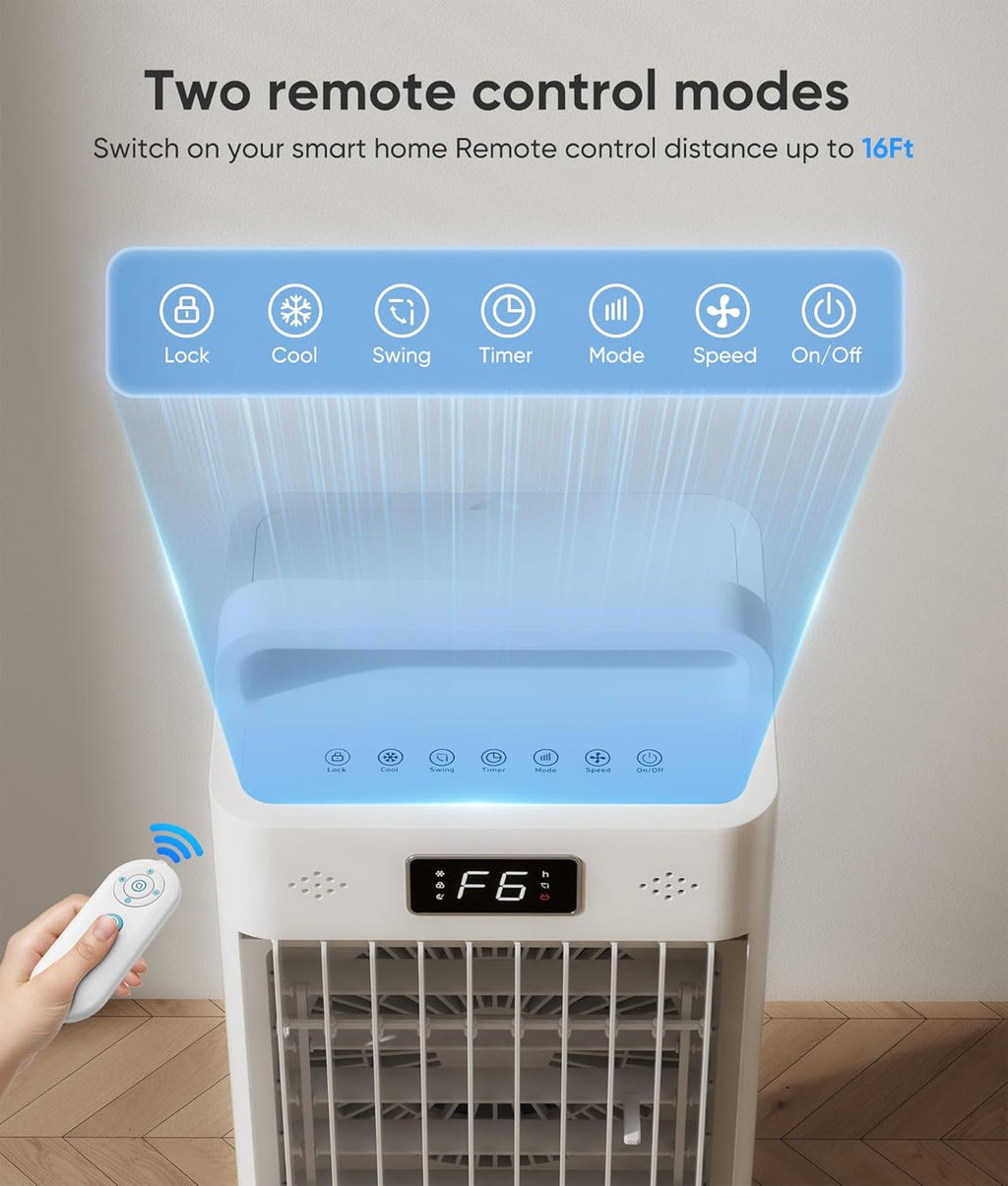 Portable Air Conditioners, 3-IN-1 Swamp Cooler, Evaporative Air Cooler,Remote & Touch Control, 90°+90° Oscillation,LED Screen, Air Coolong Fan for Outdoor Indoor woonhhop
