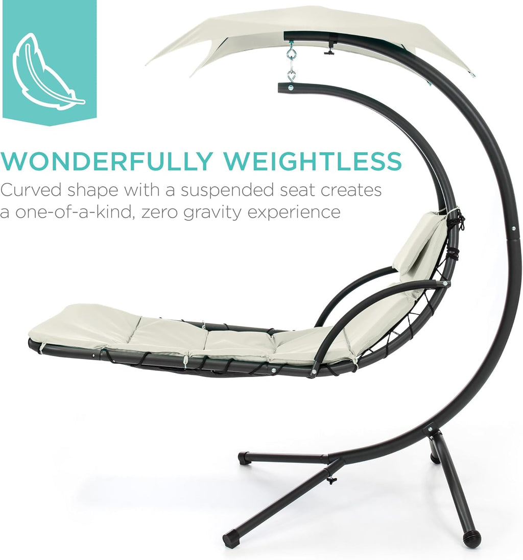 Best Choice Products Outdoor Hanging Curved Steel Chaise Lounge Chair Swing w/Built-in Pillow and Removable Canopy - Teal wourant
