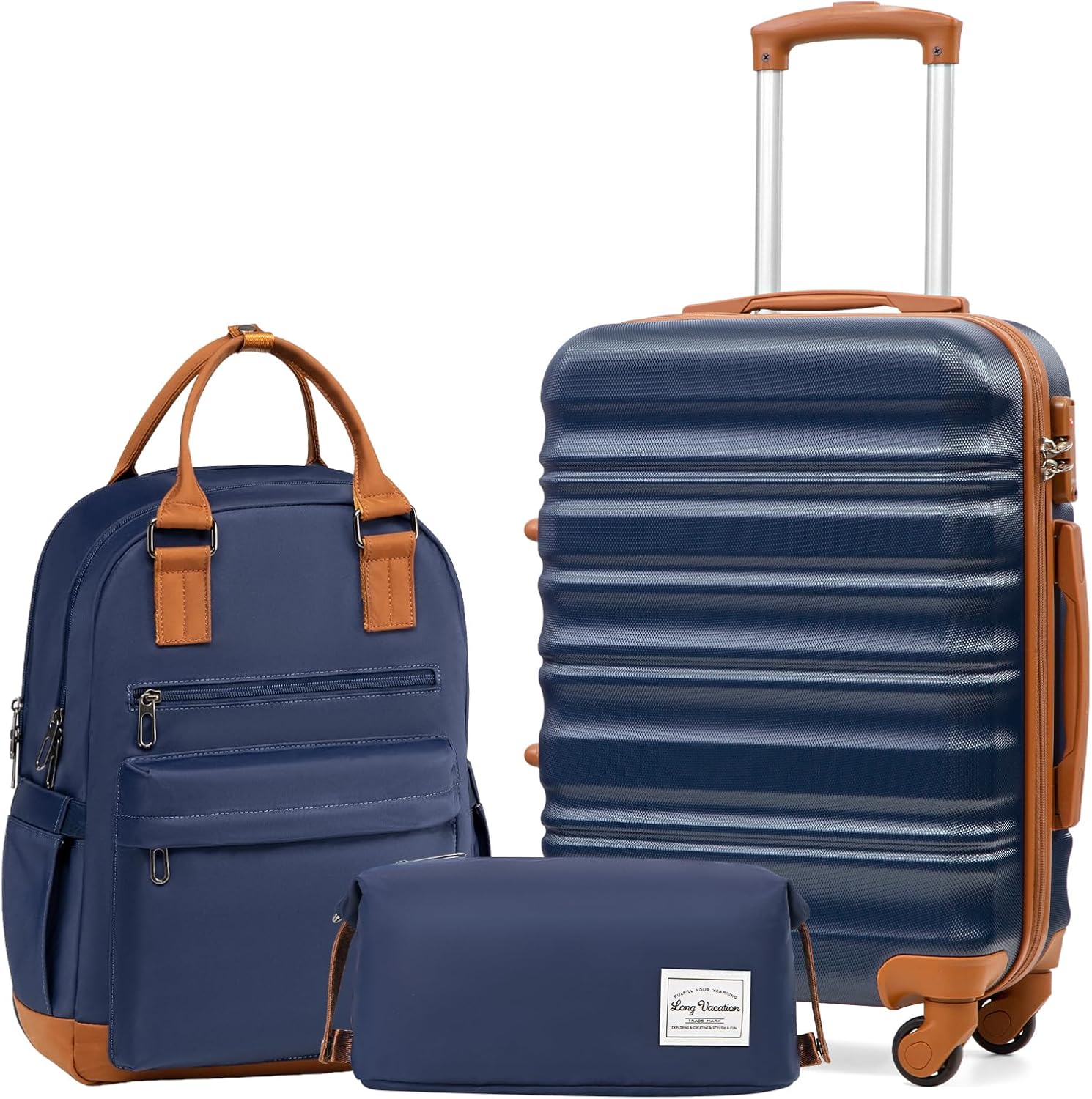 LONG VACATION 6 Piece Luggage Set Carry on Suitcase with ABS+PC hardshell, Spinner Wheels & YKK Zipper TSA Lock wourant