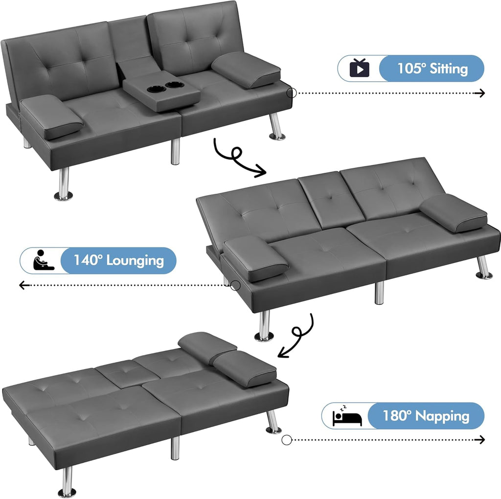 Convertible Sofa Bed Modern Imitation Leather Home Recliner Flip Double Sofa Folding Sofa Bed Guest Bed wourant