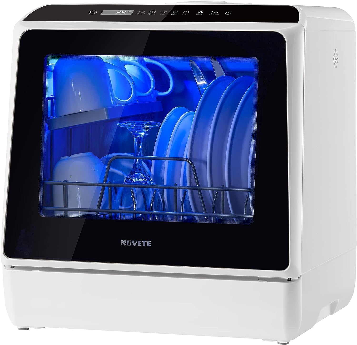 NOVETE Portable Countertop Dishwashers, Compact Dishwashers with 5L Built-in Water Tank & Inlet Hose wourant