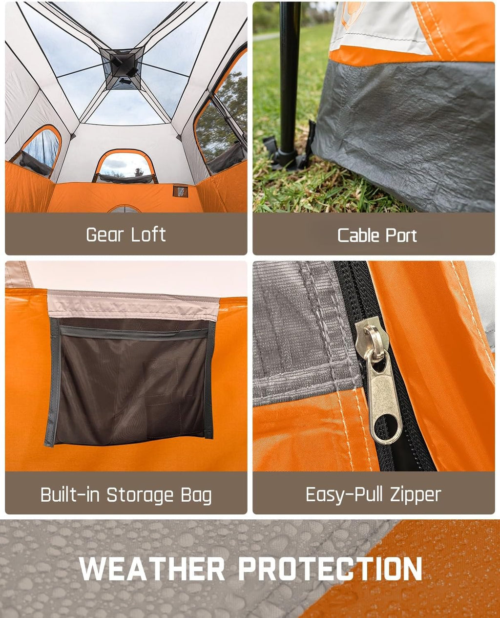 Portable camping tent for 4/6/8/10 people with instant cabin and rainproof and windproof wourant