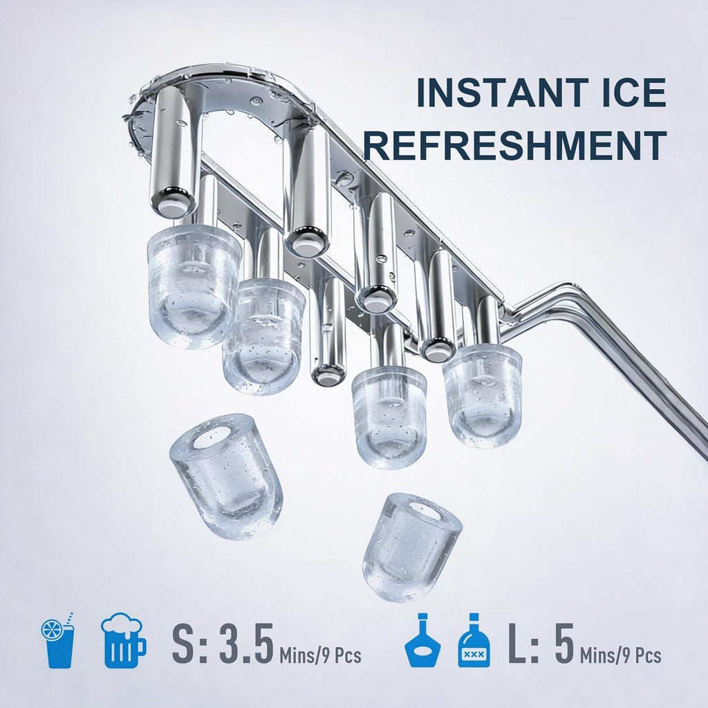 38lbs Per Day Countertop Ice Maker, 9 Ice Cubes in 3.5 Minutes, Self-Cleaning Portable Ice Machine with 2 Bullet Sizes for Kitchen, Camping, RV, and Party woonhhop