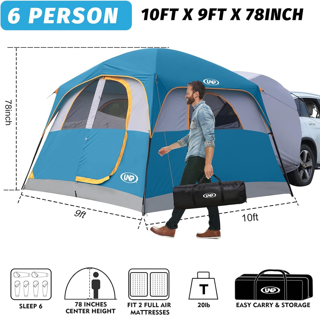 SUV Tent for Camping, 6-Person SUV Tailgate Tent - Easy Set Up with Rainfly, 10'x9'x78in(H) wourant