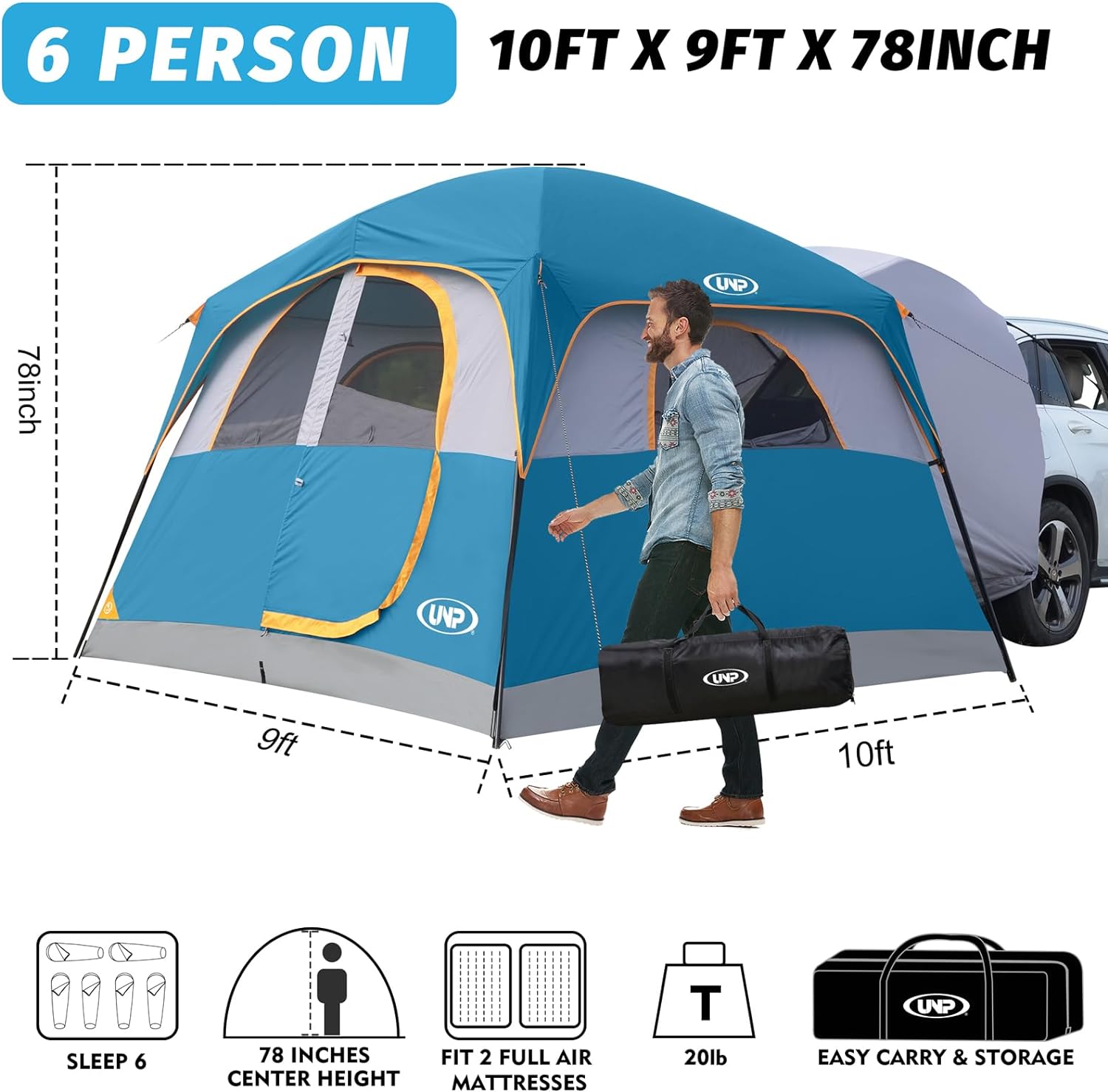 SUV Tent for Camping, 6-Person SUV Tailgate Tent - Easy Set Up with Rainfly, 10'x9'x78in(H) wourant