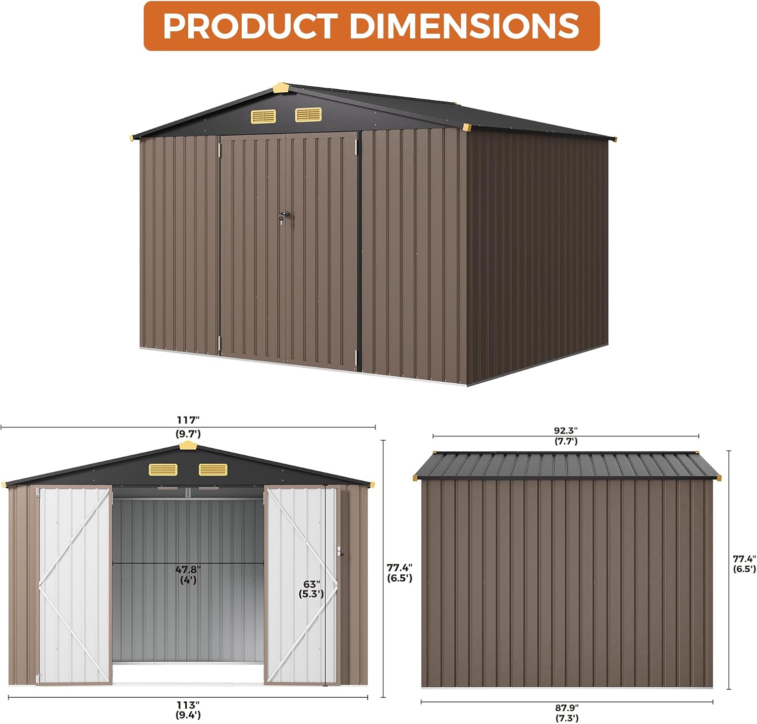 IRONCK 10x8FT Outdoor Storage Shed with Breathable Vent, Galvanized Steel Metal Tool Shed wourant