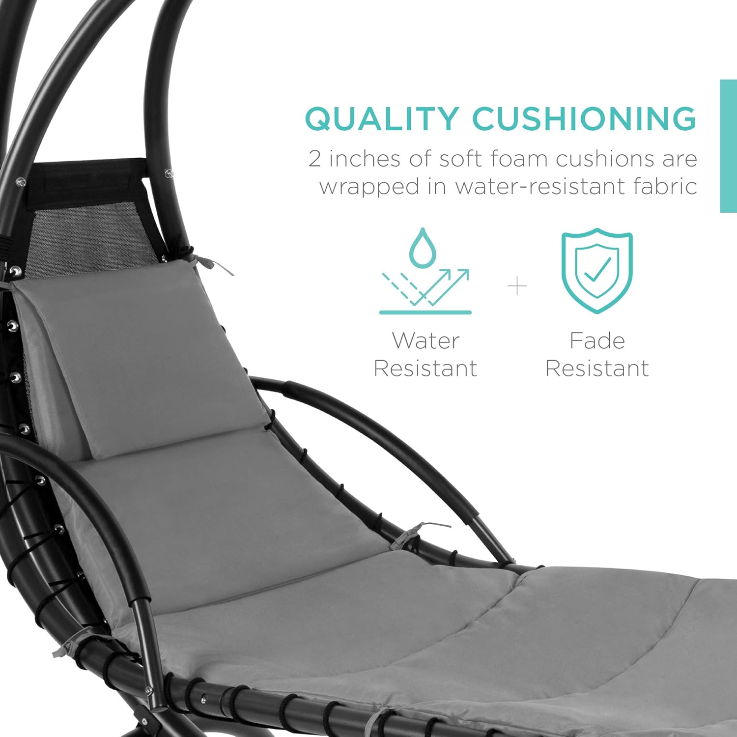 Best Choice Products Outdoor Hanging Curved Steel Chaise Lounge Chair Swing w/Built-in Pillow and Removable Canopy - Charcoal Gray wourant