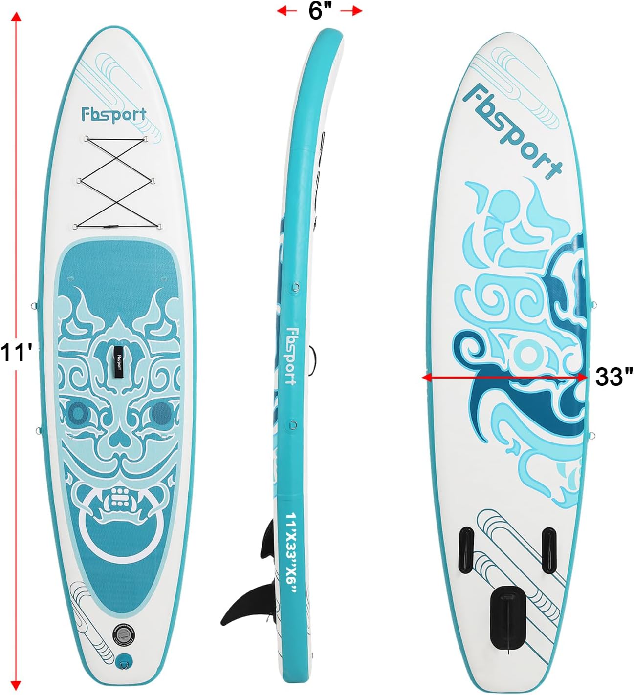 FBSPORT 11' Premium Stand Up Paddle Board, Yoga Board with Durable SUP Accessories & Carry Bag | Wide Stance, Surf Control, Non-Slip Deck, Leash, Paddle and Pump for Youth & Adult wourant