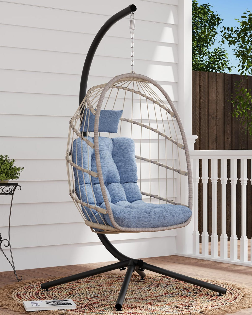 SWITTE Egg Chair Outdoor Indoor Wicker Hanging Egg Swing Chair 350lbs Capacity for Patio wourant