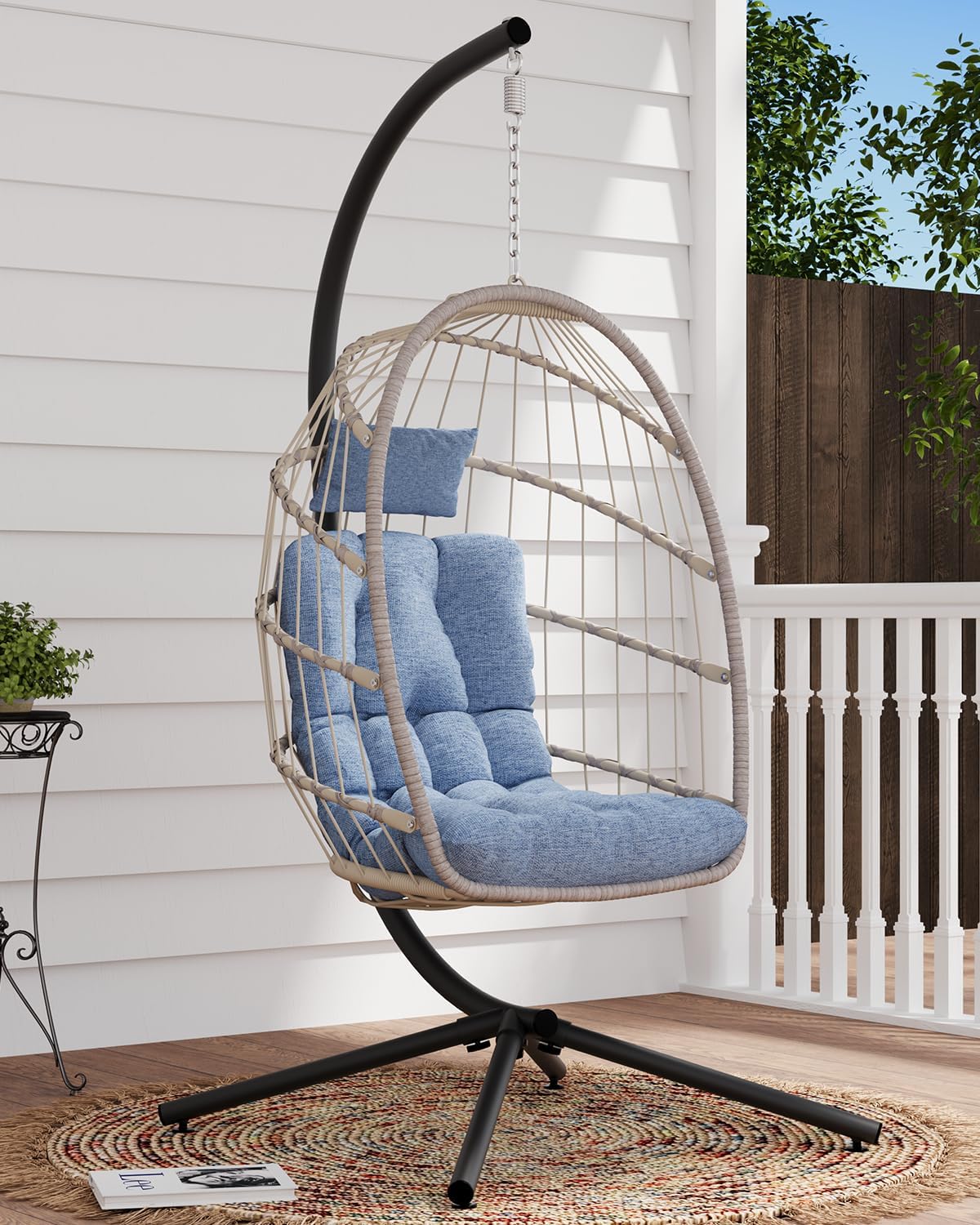 SWITTE Egg Chair Outdoor Indoor Wicker Hanging Egg Swing Chair 350lbs Capacity for Patio wourant