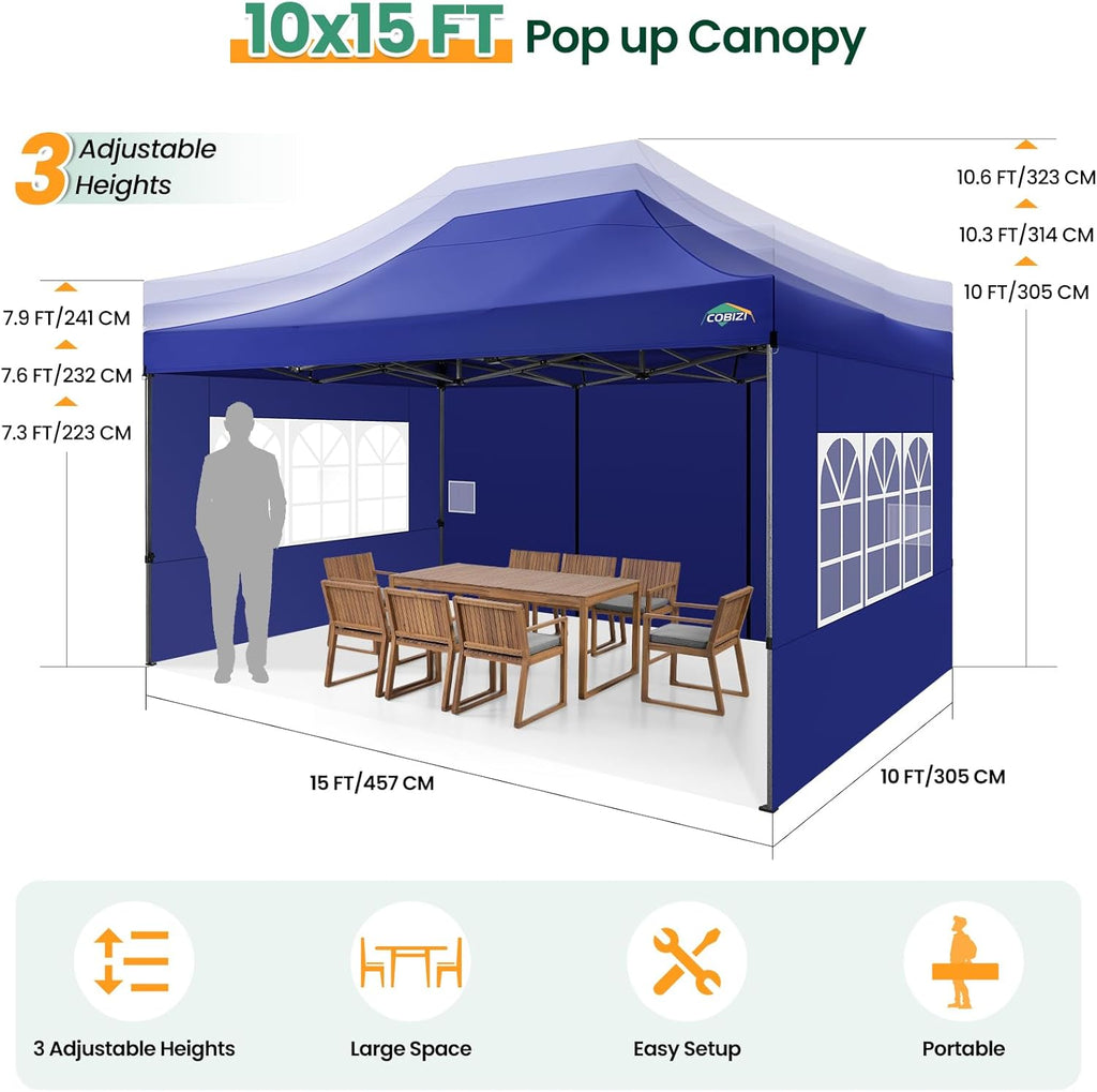 COBIZI 10x20 Heavy Duty Pop up Canopy Tent with 6 sidewalls Easy Up Commercial Outdoor Canopy Wedding Party Tents for Parties All Season Wind & Waterproof Gazebo with Roller Bag,Black(Frame Thickened) wourant