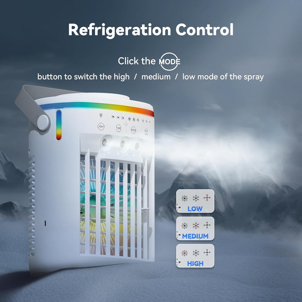Portable Air Conditioner,Cooling Fan with 3 Speeds &3 Modes,2-8H Timer,1000ml Water Tank, Remote Control,4 in 1 Humidifier, Air Conditioner,Fan,Night Light,Evaporative Air Cooler for Home,Office wourant