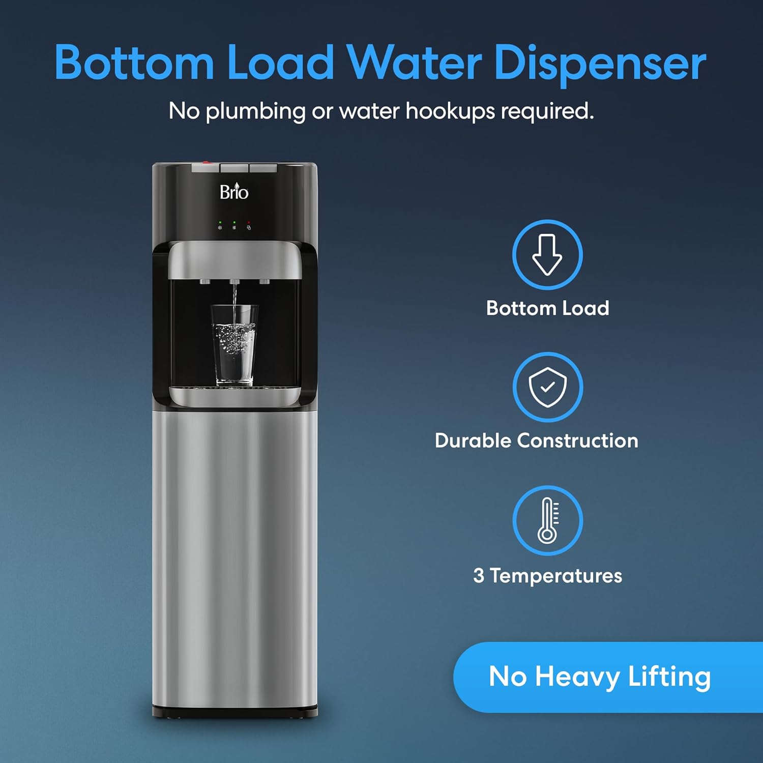 Bottom Loading Water Cooler Dispenser for 5 Gallon Bottles - 3 Temperatures with Hot, Room & Cold Spouts, Child Safety Lock, LED Display with Empty Bottle Alert, Stainless Steel wourant