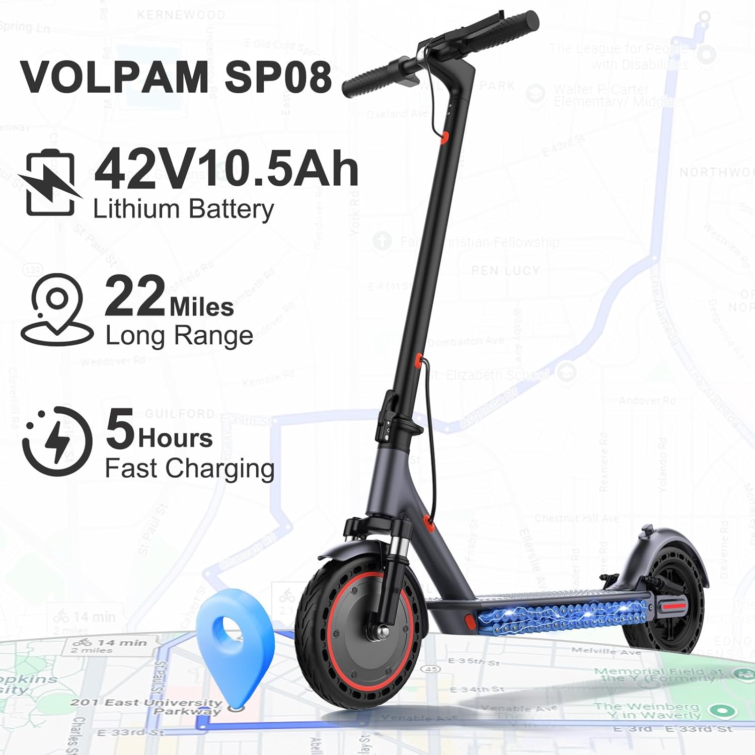Electric Scooter, 350W/500W Powerful Motor, 8.5"/10" Solid Tires, 19/22Mph, 28/21/12 Miles Range,Dual Braking wourant