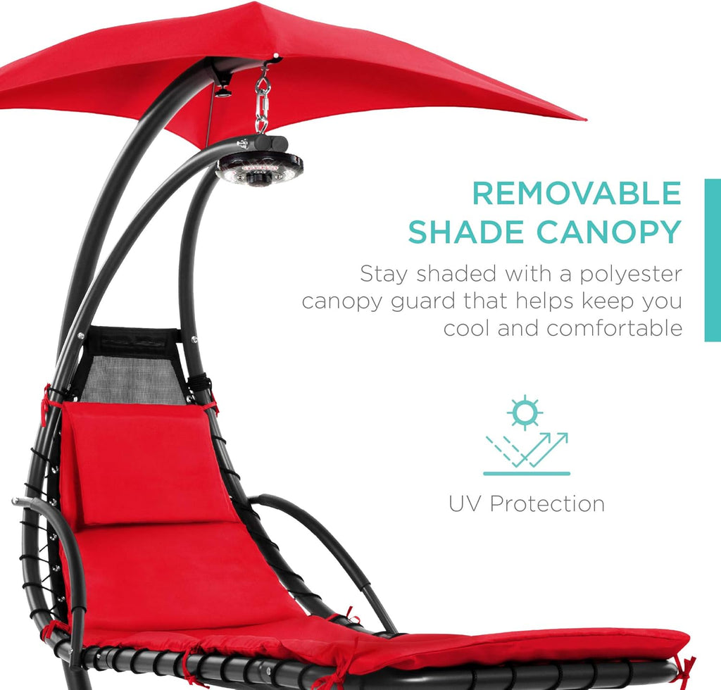Best Choice Products Outdoor Hanging Curved Steel Chaise Lounge Chair Swing w/Built-in Pillow and Removable Canopy - Teal wourant