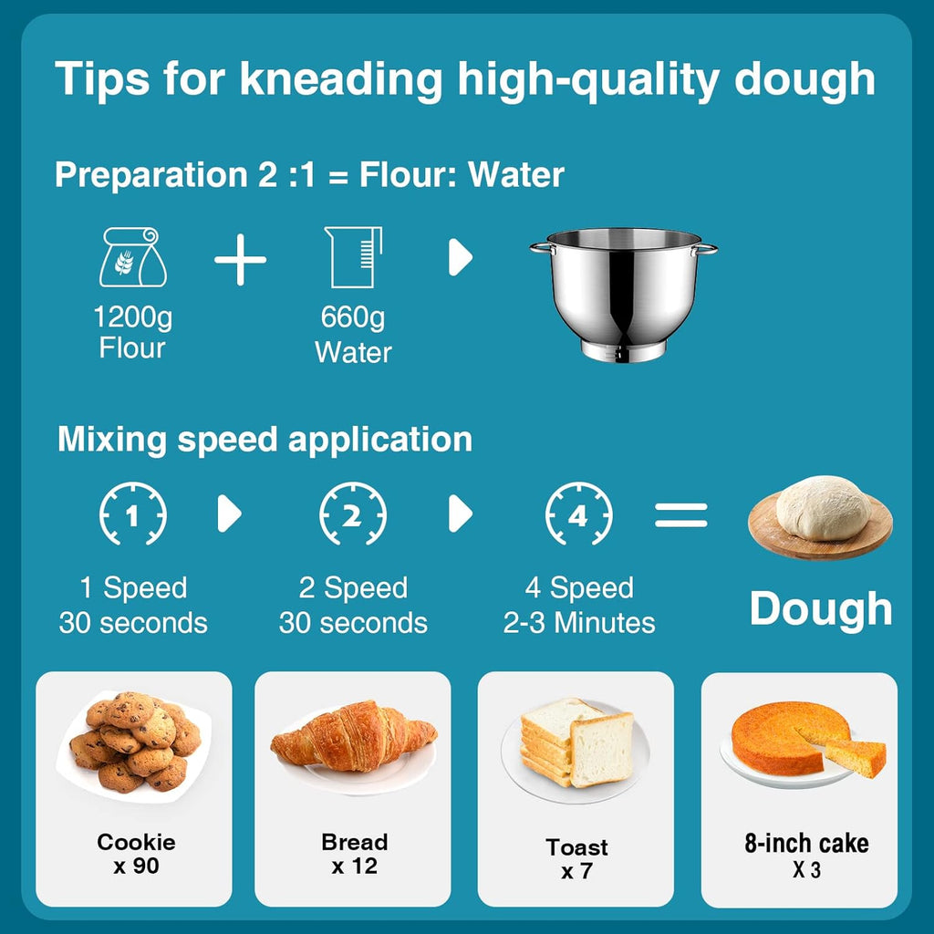 Stand Mixer 6.5 Qt 660W 6-Speed Tilt-Head Food Dough Mixer, Kitchen Electric Mixer with Stainless Steel Bowl,Dough Hook,Whisk, Beater, Egg white separator wourant