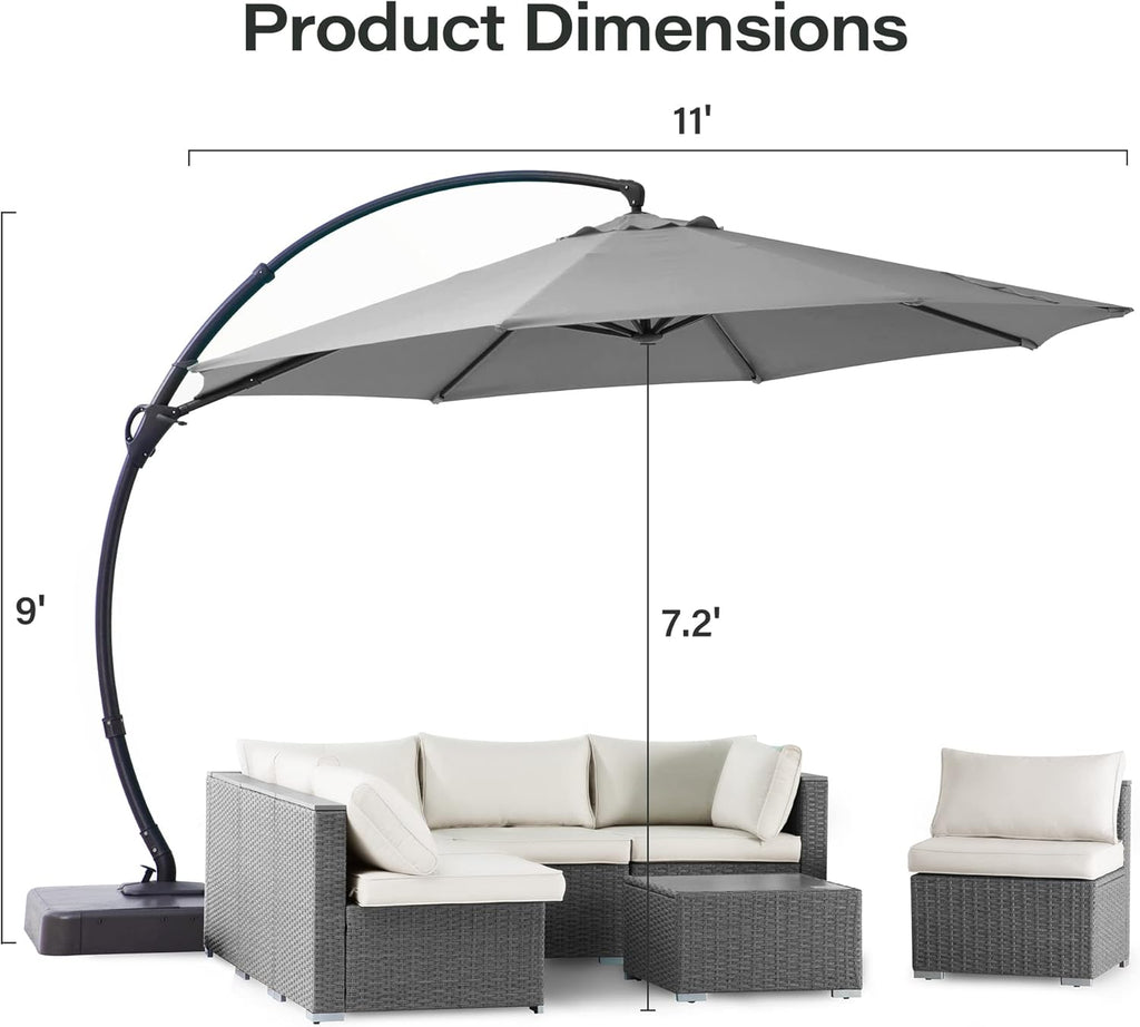 LAUSAINT HOME Outdoor Patio Umbrella with Base included, 11 FT Deluxe Curvy Cantilever Umbrella Heavy Duty Offset Hanging Umbrella with 360° Rotation for Market, Pool, Garden, Backyard, Deck (Beige) wourant