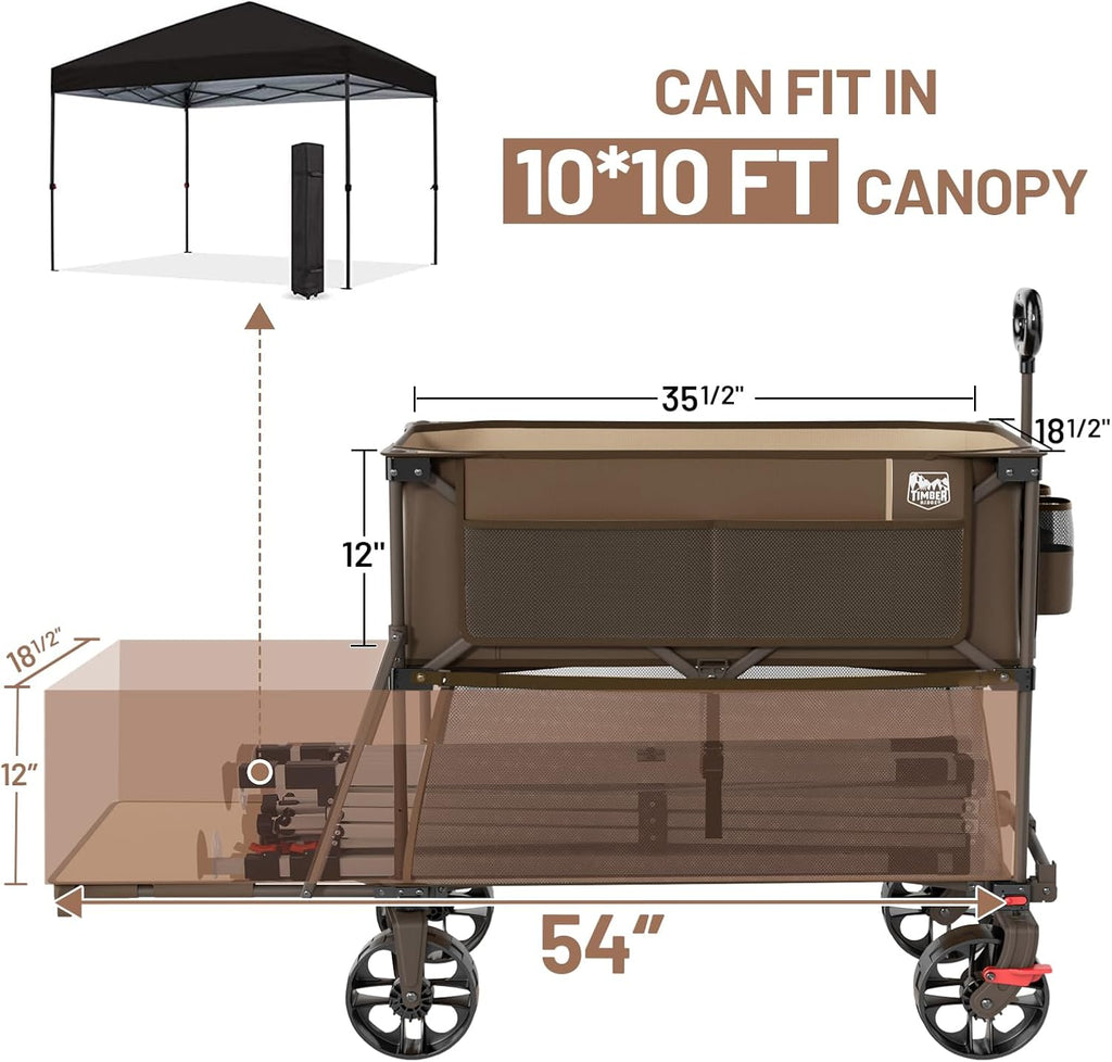 400L Large Capacity Folding Double Decker Cart with Brakes, 54 Inch Extra Long Extended Cart, 450 Pounds Heavy Duty Folding Cart wourant