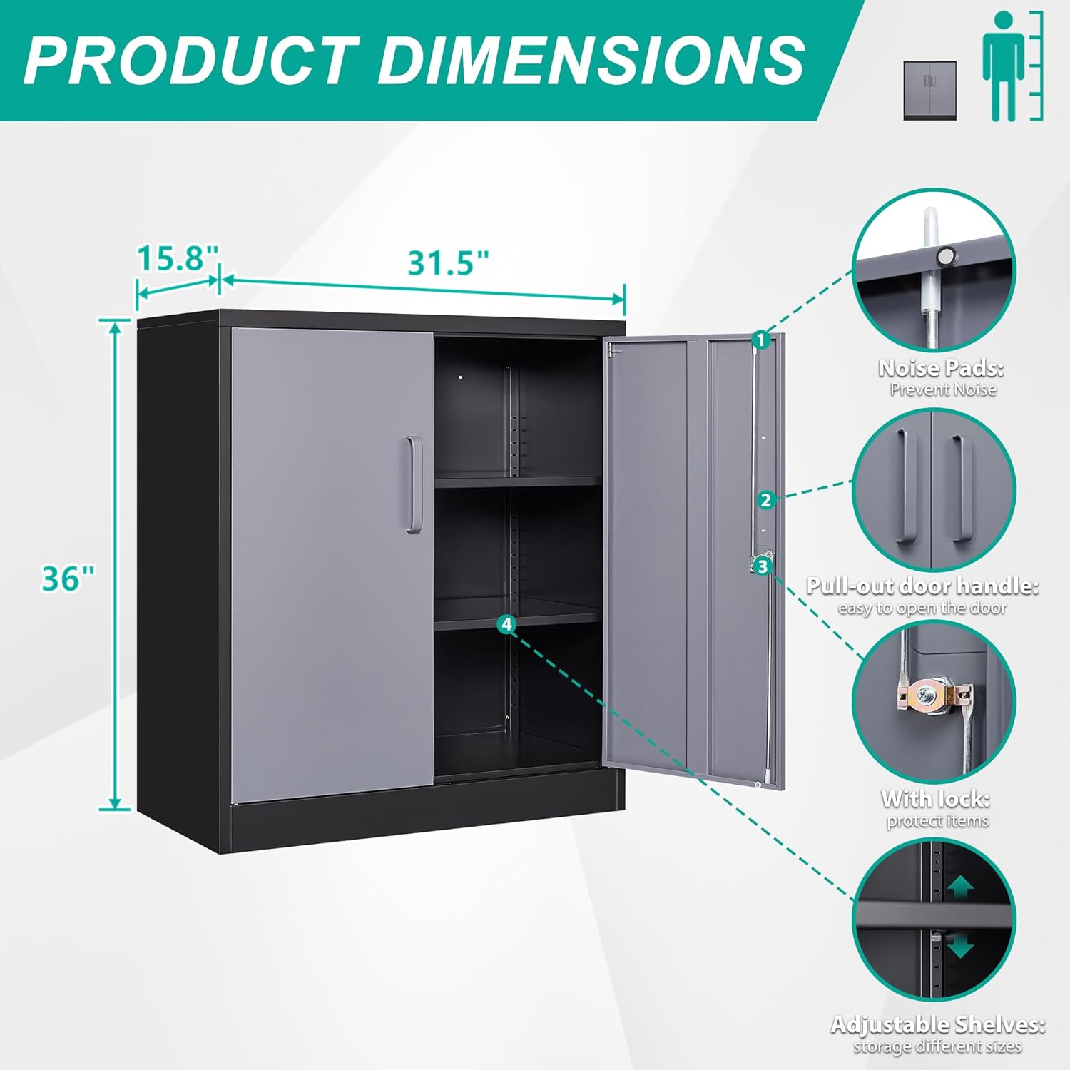Metal Storage Cabinet with 2 Doors and 6 Shelves, Black Metal Cabinet with Lock, 71 Inch Lockable Garage Storage Cabinet wourant