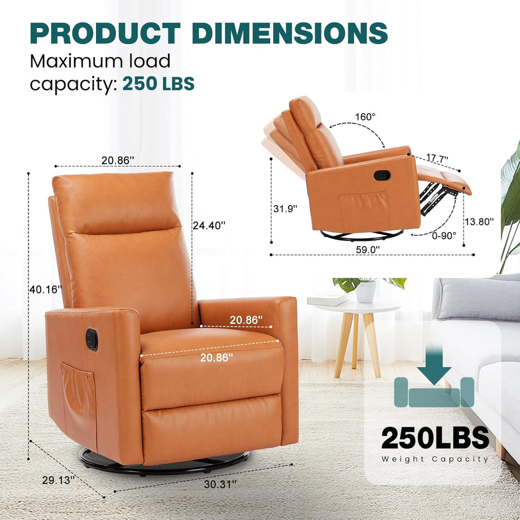 Swivel Rocking Recliner Chair with Extra Large Footrest High Back, Upholstered Glider Nursery Chair for Living Room, Bedroom & Nursery, Comfortable Deep Seat for Relaxation, Grey wourant