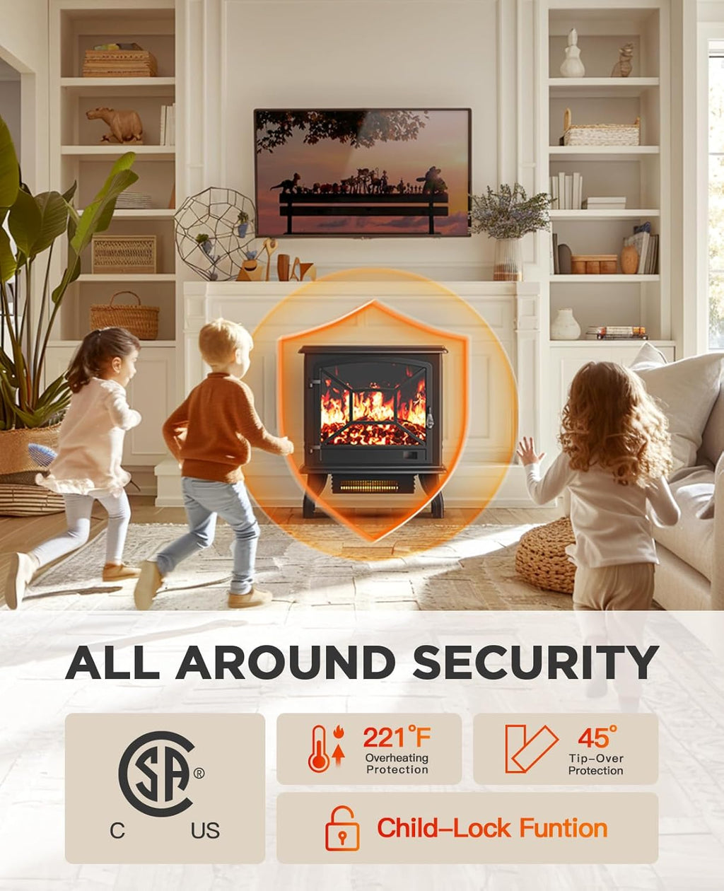 50" Smart Electric Fireplace 5300 BTU Heat Output, Ultra-Slim Wall-Mount or Built-In Electric Fireplace wourant