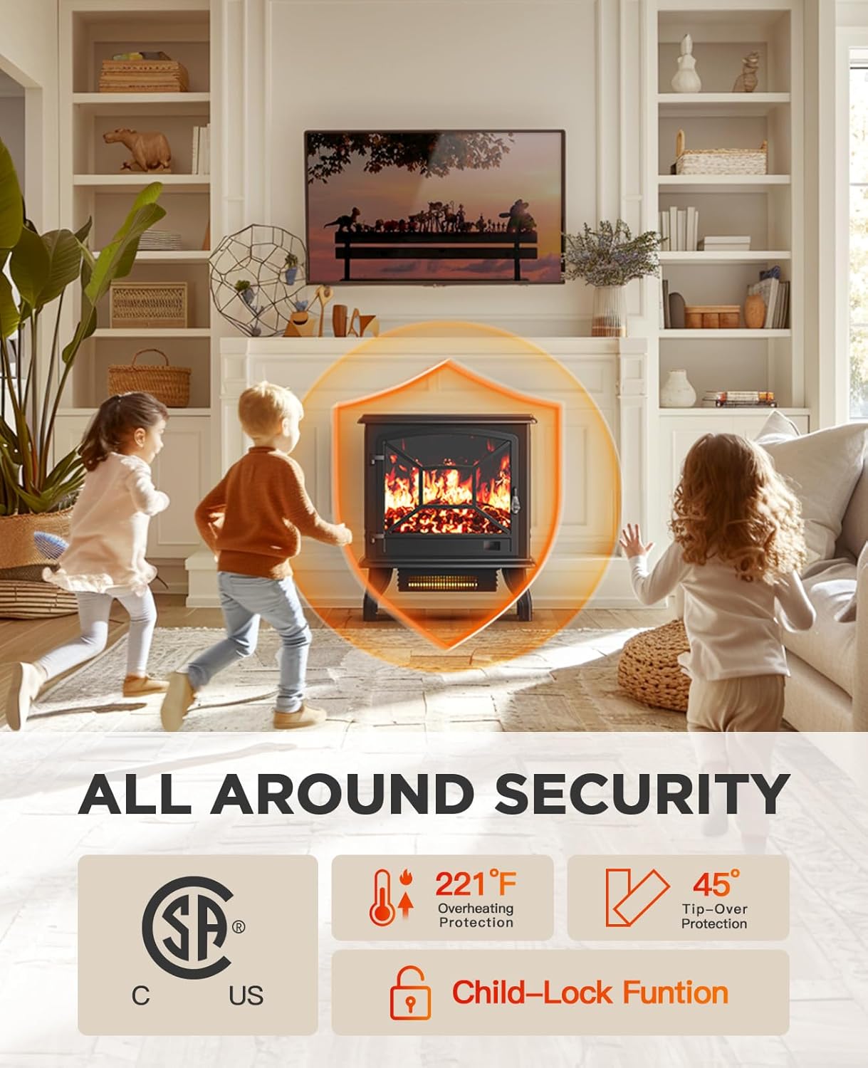50" Smart Electric Fireplace 5300 BTU Heat Output, Ultra-Slim Wall-Mount or Built-In Electric Fireplace wourant