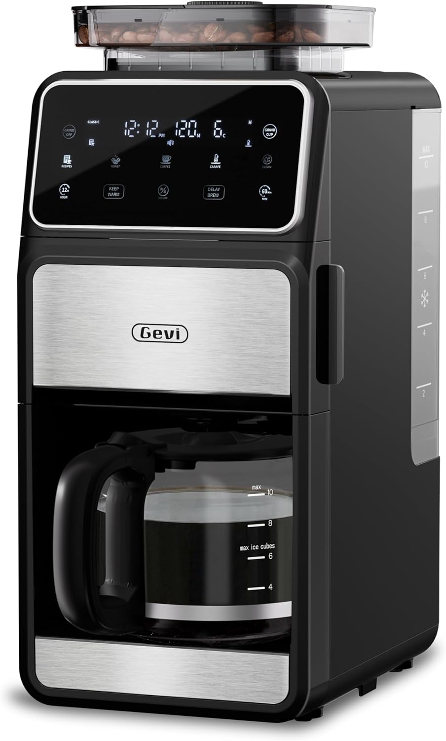 Gevi 10-Cup Drip Coffee Maker with Built-in Grinder, Programmable Brew Coffee Machine with Timer, Reusable Filter, 1.5L Water Tank, Coffee Pot, Warming Plate Burr Grinder Combo woonhhop