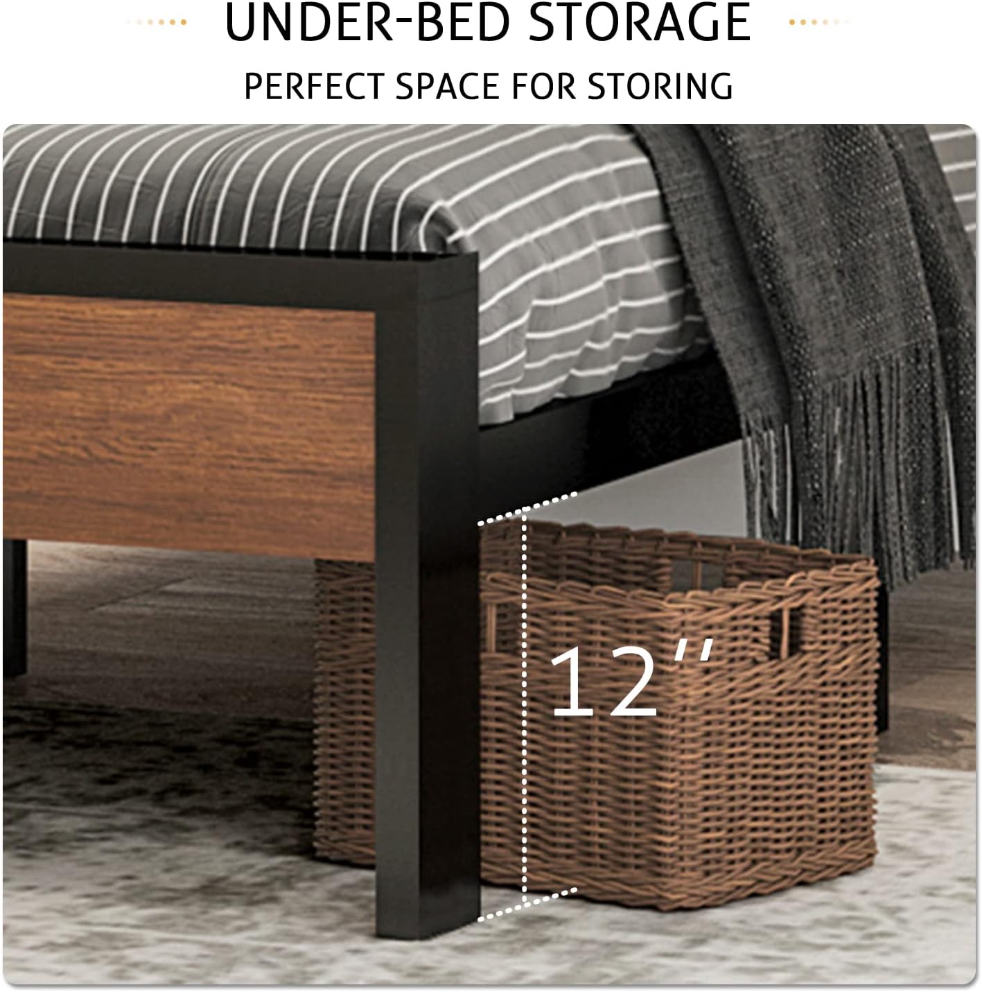 SHA CERLIN 14 Inch Full Size Metal Platform Bed Frame with Wooden Headboard and Footboard wourant