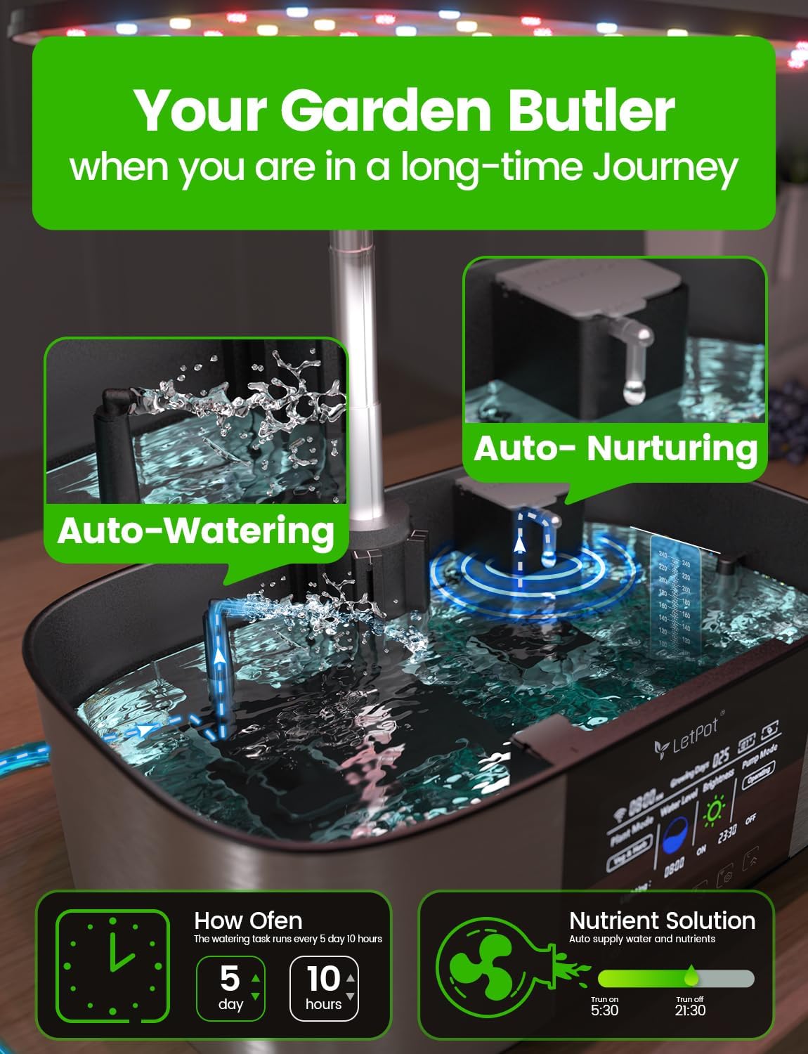 Hydroponic Planting System, 12 Indoor Smart Herb Garden Set, Indoor Garden, App and WiFi Control, with 24W Grow LED, 5.5L Water Tank, Pump System, Automatic Timer wourant