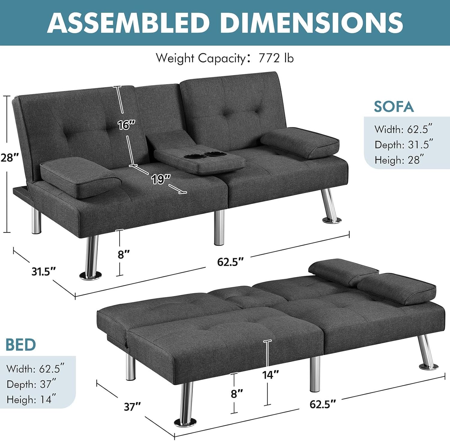 Convertible Sofa Bed Modern Imitation Leather Home Recliner Flip Double Sofa Folding Sofa Bed Guest Bed wourant