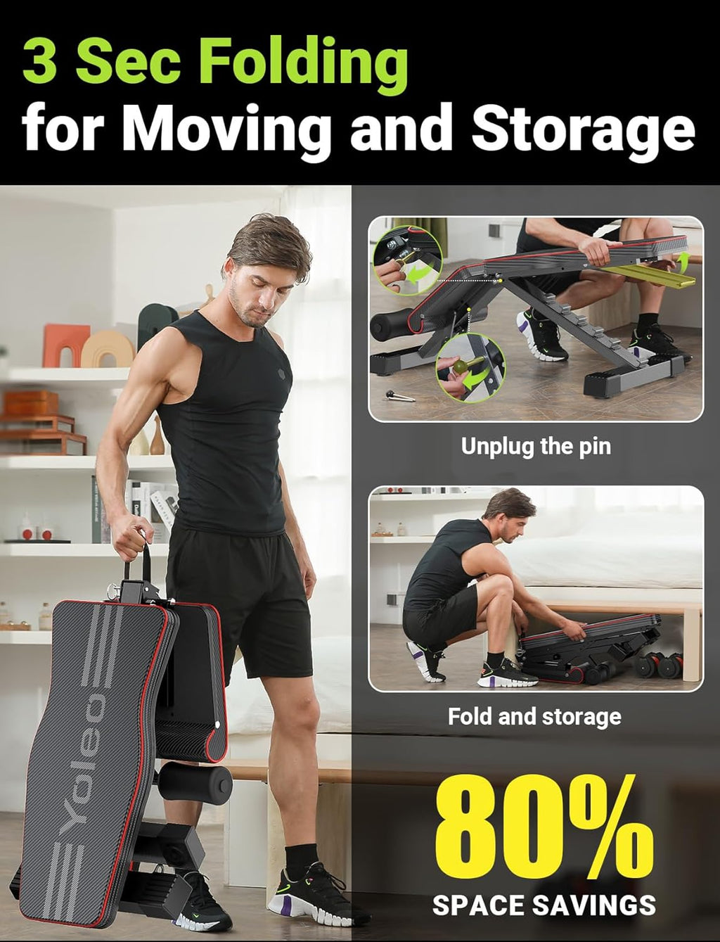 Yoleo Adjustable Weight Bench for Full Body Workout Foldable Bench Press Bench of Home Gym Strength Training wourant