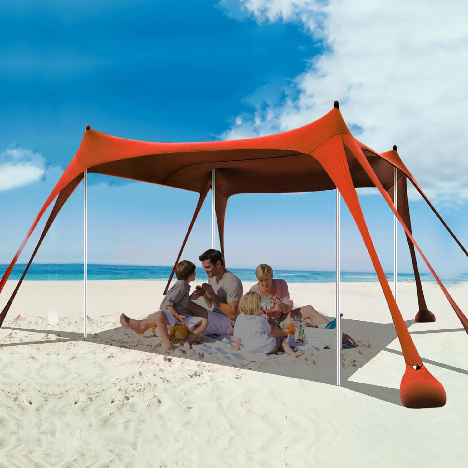 Beach Tent Sun Shelter, 10 x 10 FT Beach Canopy Tent Sun Shade Heavy Duty, UPF50+ Beach Tent Canopy with 8 Sandbags & 4 Stability Poles, Outdoor Beach Shade Canopy for Camping and Fishing, Blue wourant