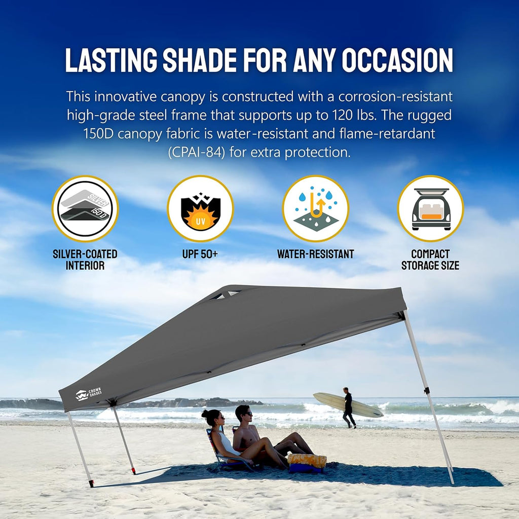10x10 Pop-Up Awning - One-Click Installation Beach Tent - Outdoor Sunshade Silver Coated Top, 3 Heights and 4 Sand Pockets wourant